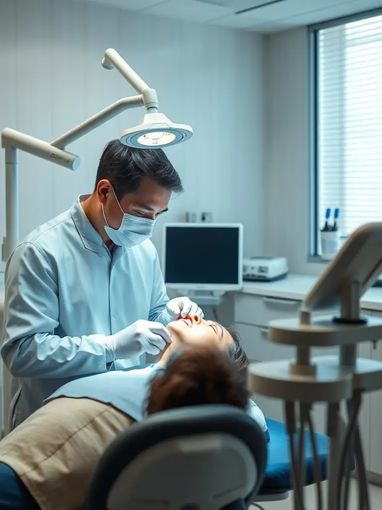 A dentist conducting a comprehensive dental exam with advanced equipment.